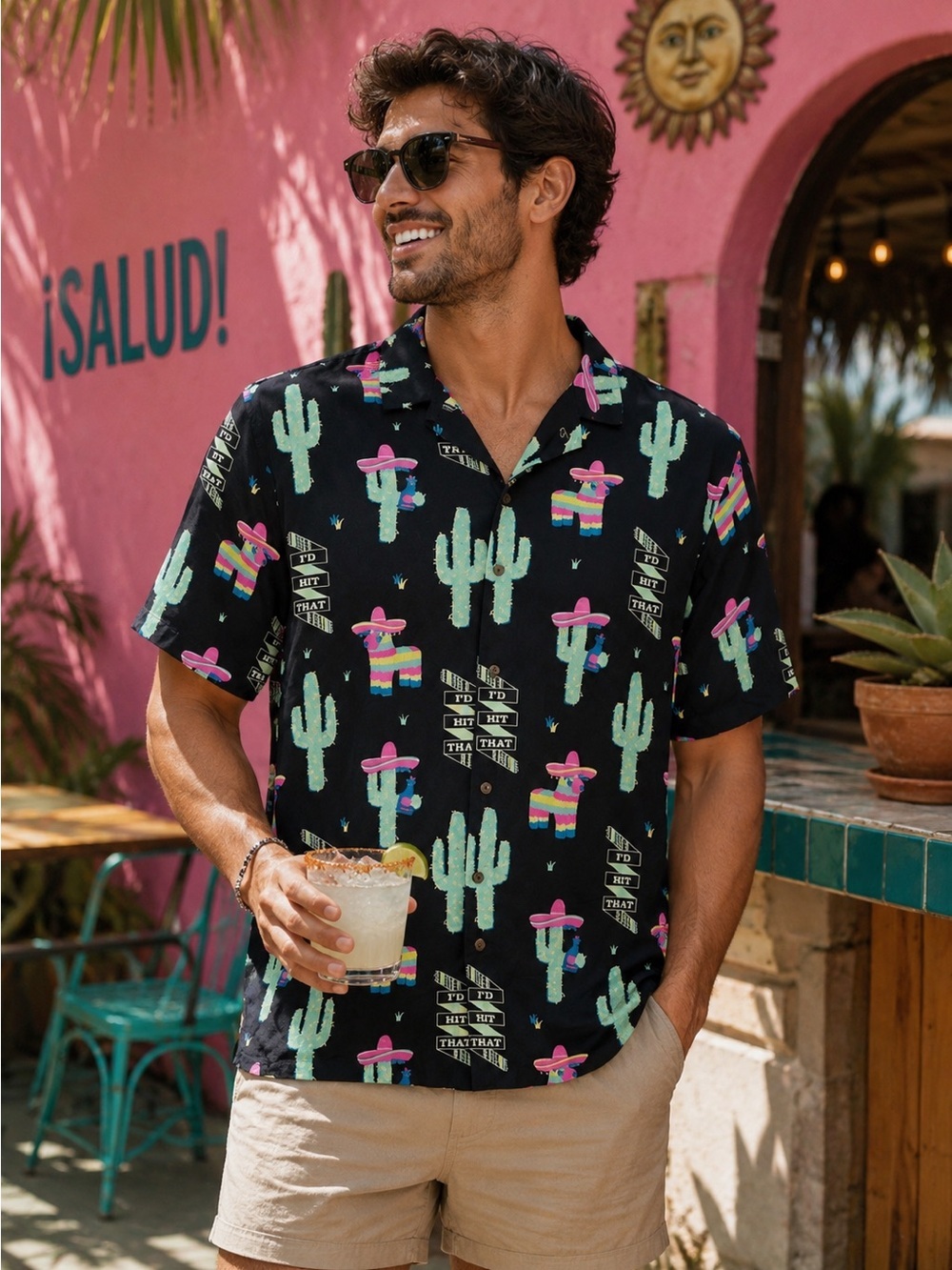 NWT Men’s XL | Party Pants | Black Novelty Funny Piñata Cactus Button Shirt